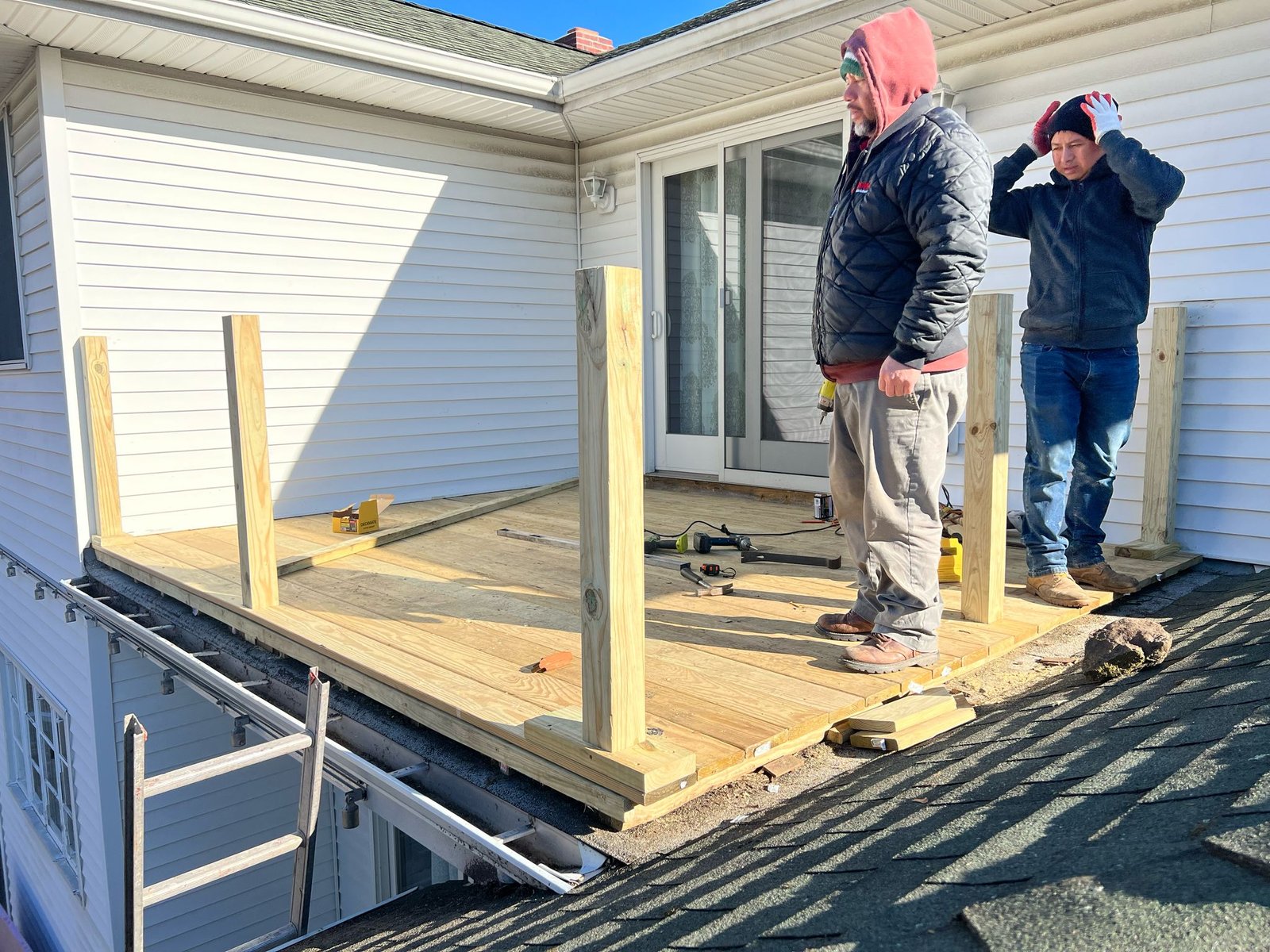 Crew framing the new rooftop deck